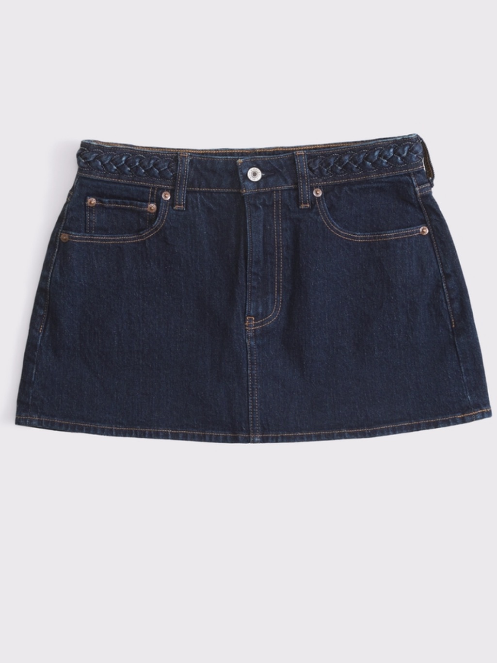 Abercrombie & Fitch Curve Love Mid Rise Braided-Waist Denim Mini Skort
